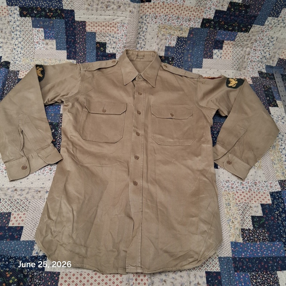 Vintage 1958 US Army Khaki Cotton Uniform Shirt Conarc Patch Size 16 1/2 x 33